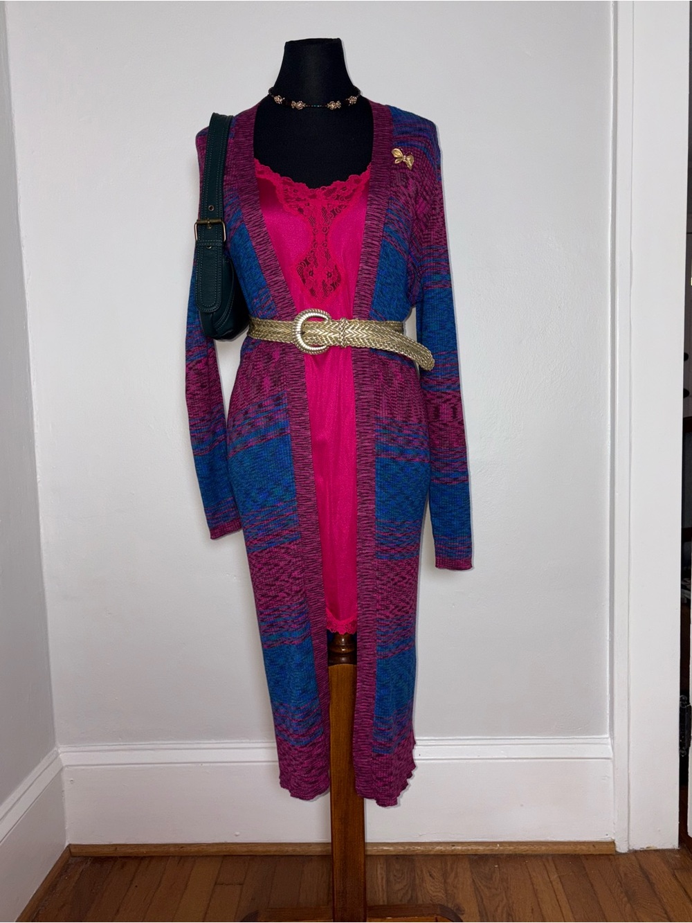 Vibrant Pink Lace Slip Dress + Cardigan Bundle 14/16 Y2K